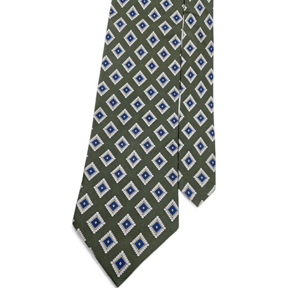 Bill Blass Silk Tie Geometric Green Blue Diamonds - Picture 1 of 6